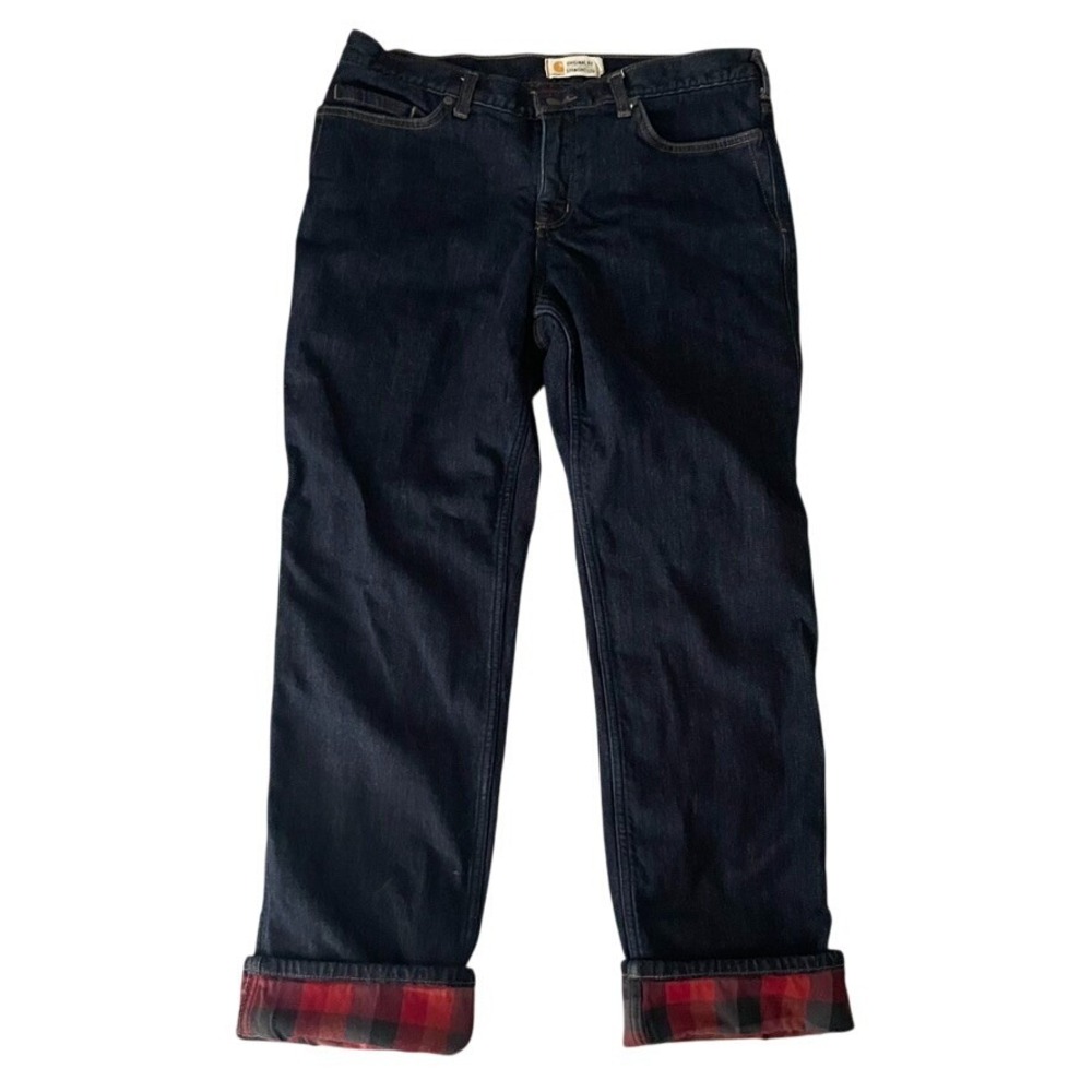 Carhartt Original Fit Straight Leg Flannel Lined Jeans‎ Dark Wash Women 14x32